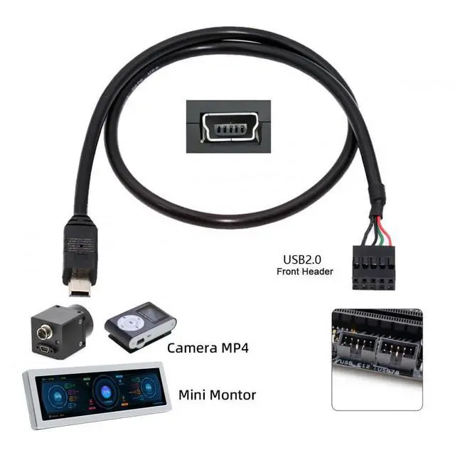 Alt view image 6 of 7 - Cable USB 2.0 Motherboard 9pin 10pin Header to Mini USB 5Pin Cable 50cm for Mini Monitor Sensor Panel Camera