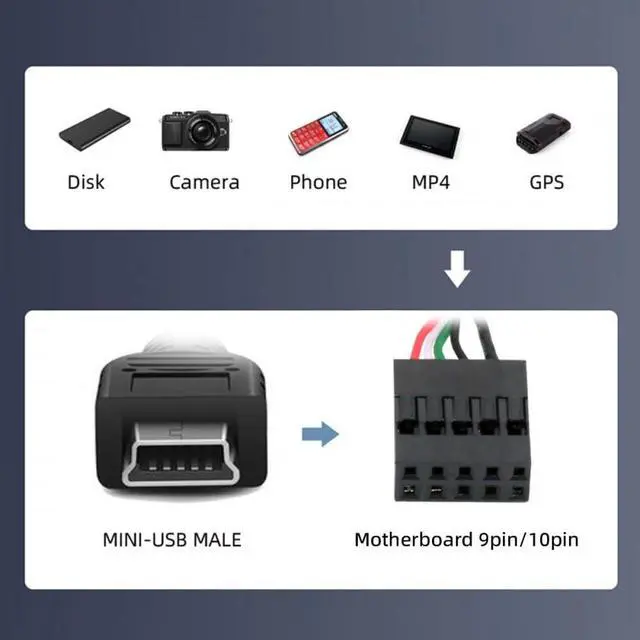 Alt view image 7 of 7 - Cable USB 2.0 Motherboard 9pin 10pin Header to Mini USB 5Pin Cable 50cm for Mini Monitor Sensor Panel Camera