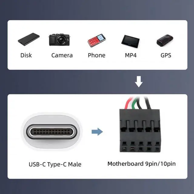 Alt view image 4 of 7 - Cable USB 2.0 Motherboard 9pin 10pin Header to Type-C USB-C Cable 50cm for Mini Monitor Sensor Panel Camera