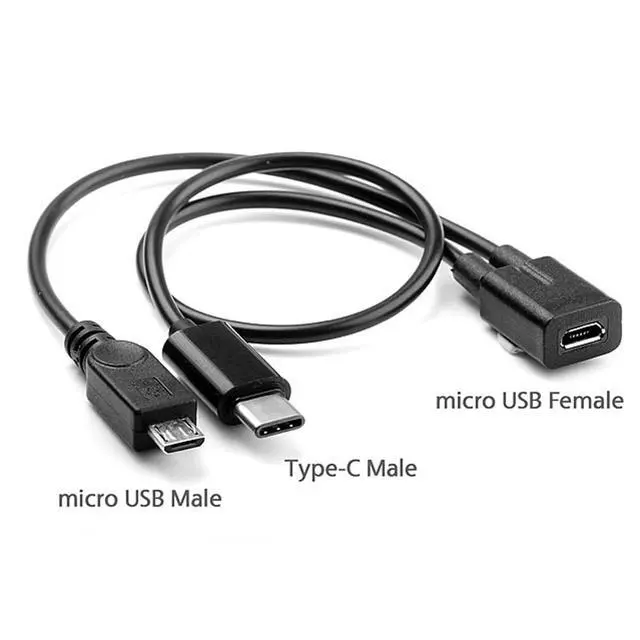 Alt view image 4 of 7 - Cable Micro USB Female to USB-C Type C USB 3.1 & Micro USB Male Splitter Extension Charge Cable