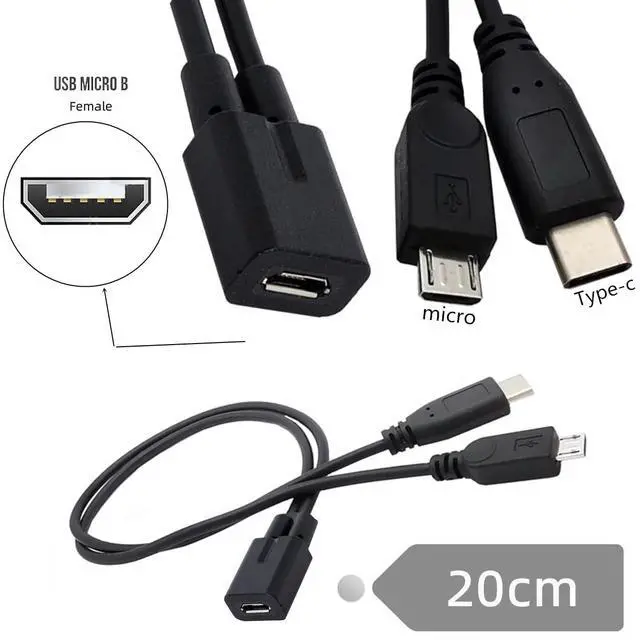 Alt view image 6 of 7 - Cable Micro USB Female to USB-C Type C USB 3.1 & Micro USB Male Splitter Extension Charge Cable