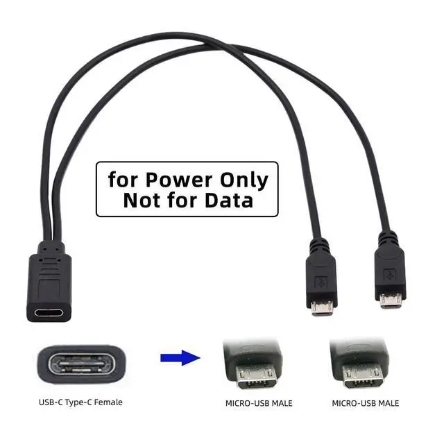 Alt view image 2 of 7 - Cable Type-C USB-C Female DC 5V to Dual Micro USB 5Pin Male Splitter Extension Charge Cable