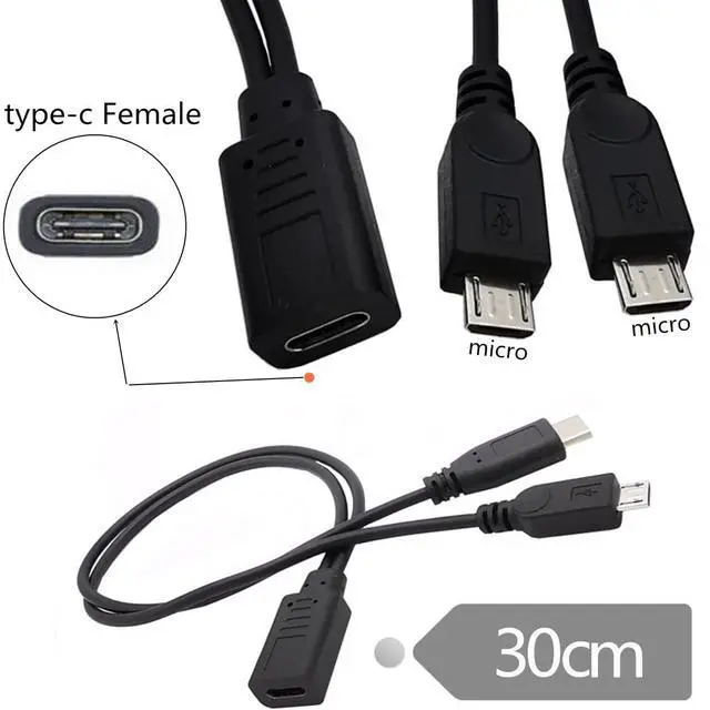Alt view image 4 of 7 - Cable Type-C USB-C Female DC 5V to Dual Micro USB 5Pin Male Splitter Extension Charge Cable