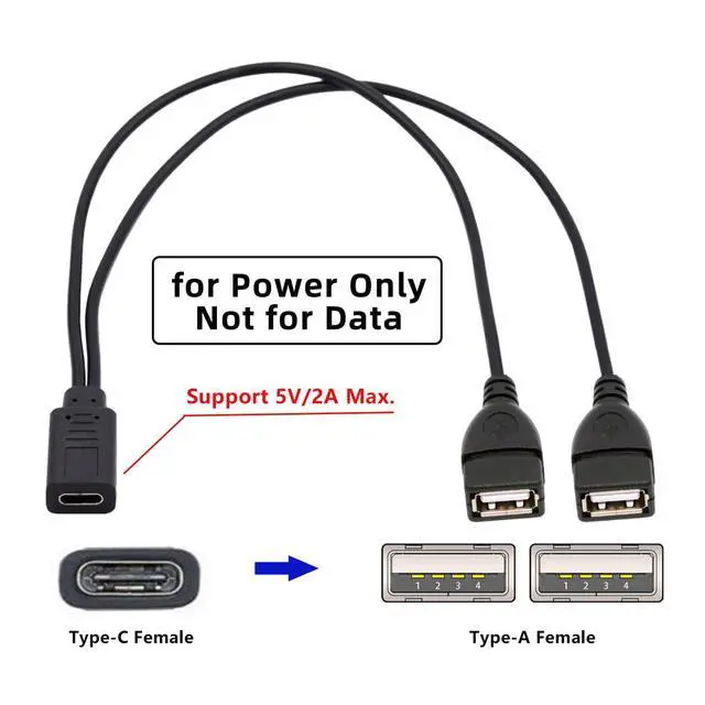 Alt view image 2 of 7 - Cable Type-C USB-C Female DC 5V to Dual USB 2.0 Standard Type-A Female Splitter Extension Charge Cable