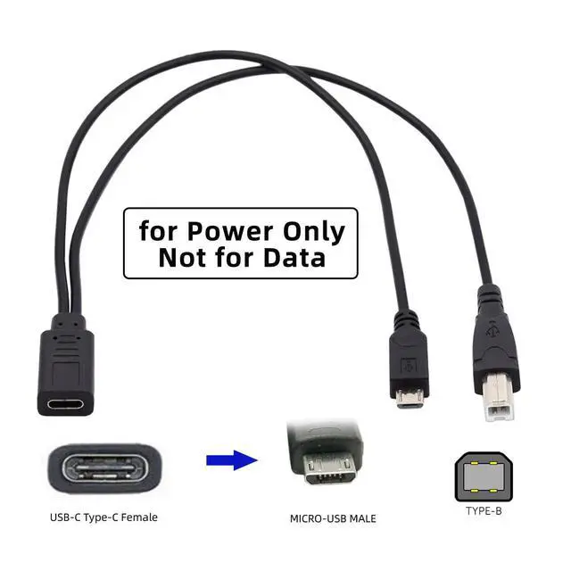 Alt view image 2 of 7 - Cable Type-C USB-C Female to USB2.0 Standard Type-B & Micro USB Male Splitter Extension Charge Cable