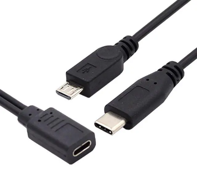 Main image of Cable Type-C USB-C Female to USB-C Type C USB 3.1 & Micro USB Male Splitter Extension Charge Cable