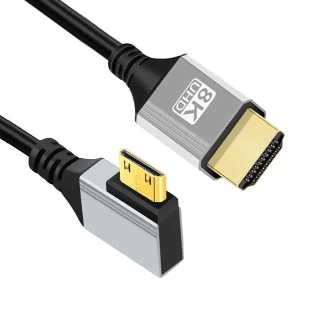 Main image of 90 Degree Right Angled Mini HDMI 2.1 Ultra Thin HDTV Cable 8K 4K Hyper Super Flexible Slim Cord Type-A to Type-C for Camera HDTV 50cm