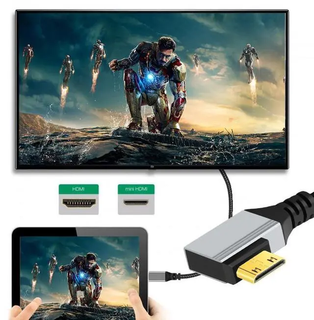 Alt view image 4 of 7 - 90 Degree Right Angled Mini HDMI 2.1 Ultra Thin HDTV Cable 8K 4K Hyper Super Flexible Slim Cord Type-A to Type-C for Camera HDTV 50cm