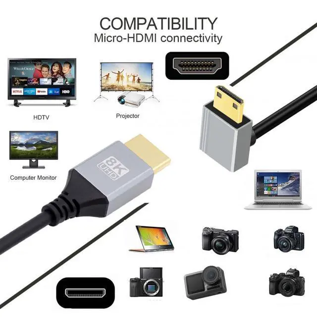 Alt view image 7 of 7 - 90 Degree Down Angled Mini HDMI 2.1 Ultra Thin HDTV Cable 8K 4K Hyper Super Flexible Slim Cord Type-A to Type-C for Camera HDTV 50cm