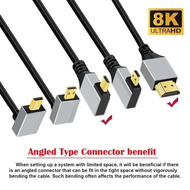 Alt view image 5 of 7 - 90 Degree Right Angled Micro HDMI 2.1 Ultra Thin HDTV Cable 8K 4K Hyper Super Flexible Slim Cord Type-A to Type-D for Camera HDTV 50cm