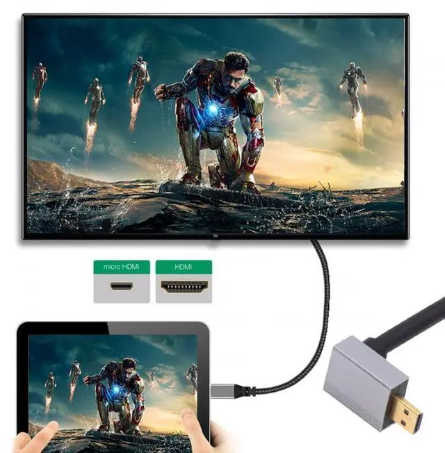 Alt view image 4 of 7 - 90 Degree Down Angled Micro HDMI 2.1 Ultra Thin HDTV Cable 8K 4K Hyper Super Flexible Slim Cord Type-A to Type-D for Camera HDTV 50cm