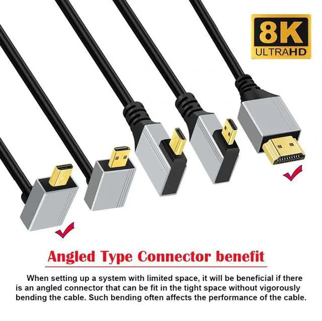 Alt view image 4 of 7 - 90 Degree Up Angled Micro HDMI 2.1 Ultra Thin HDTV Cable 8K 4K Hyper Super Flexible Slim Cord Type-A to Type-D for Camera HDTV 50cm