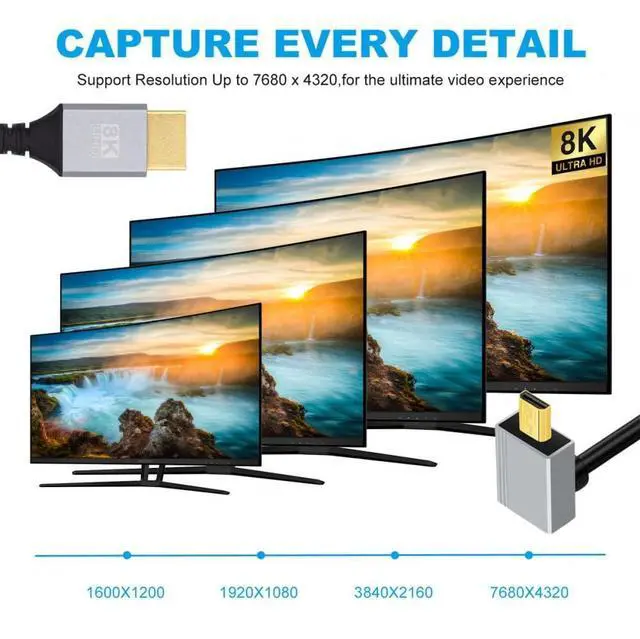 Alt view image 6 of 7 - 90 Degree Up Angled Micro HDMI 2.1 Ultra Thin HDTV Cable 8K 4K Hyper Super Flexible Slim Cord Type-A to Type-D for Camera HDTV 50cm