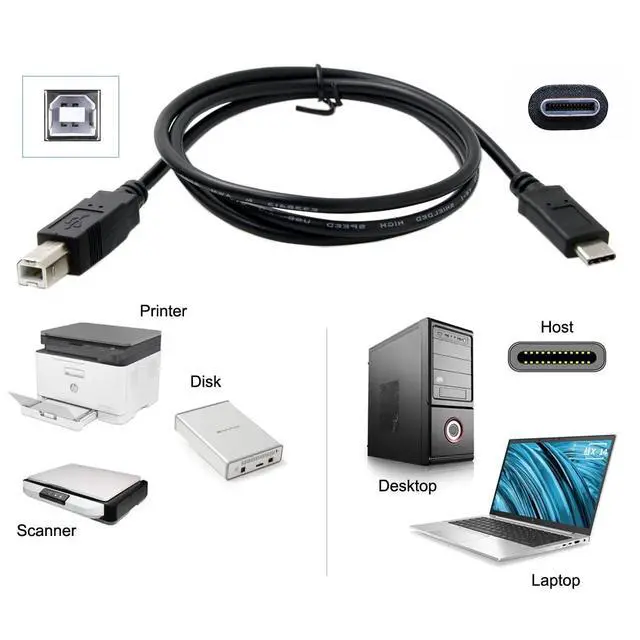 Alt view image 2 of 7 - OTG Cable USB 3.1 Type C Male USB-C Host to Standard USB2.0 Type-B Male Device OTG Data Cable for Laptop Phone (100cm)