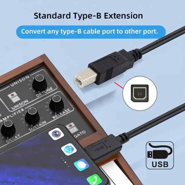 Alt view image 4 of 7 - OTG Cable USB 3.1 Type C Male USB-C Host to Standard USB2.0 Type-B Male Device OTG Data Cable for Laptop Phone (100cm)