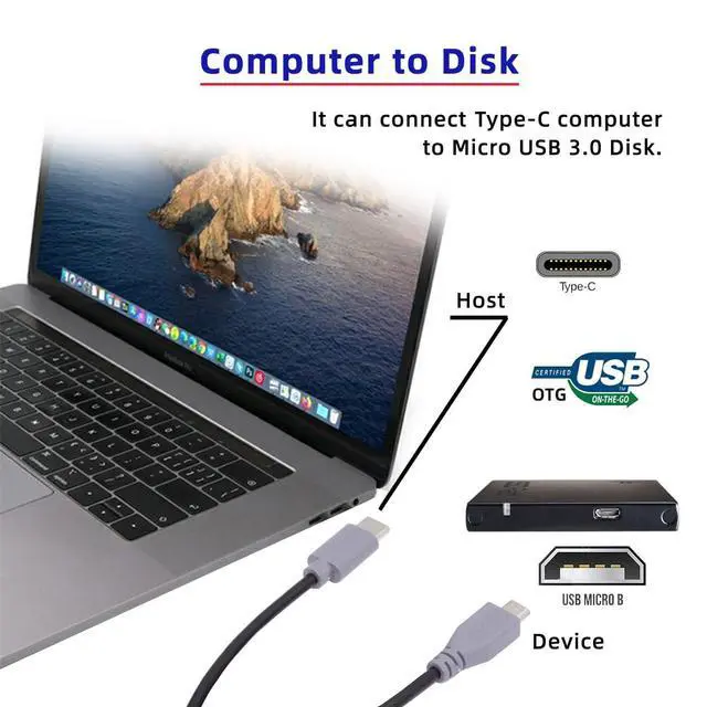 Alt view image 4 of 7 - OTG Cable USB 3.1 Type C Male USB-C Host to Micro USB2.0 5Pin Male Device OTG Data Cable for Laptop Phone (100cm)