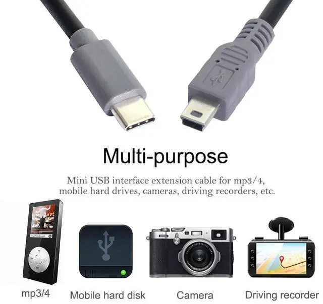 Alt view image 2 of 7 - OTG Cable USB 3.1 Type C Male USB-C Host to Mini USB2.0 5Pin Male Device OTG Data Cable for Laptop Phone (100cm)