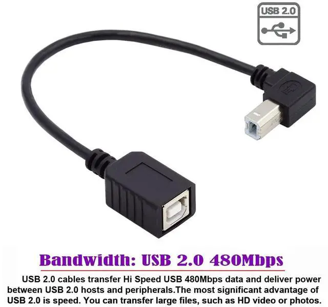 Alt view image 3 of 7 - USB 2.0 B Type Male to Female Extension Cable Up Angled 90 Degree 20cm for Printer Scanner Disk
