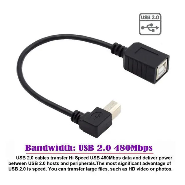Alt view image 5 of 7 - USB 2.0 B Type Male to Female Extension Cable Right Angled 90 Degree 20cm for Printer Scanner Disk