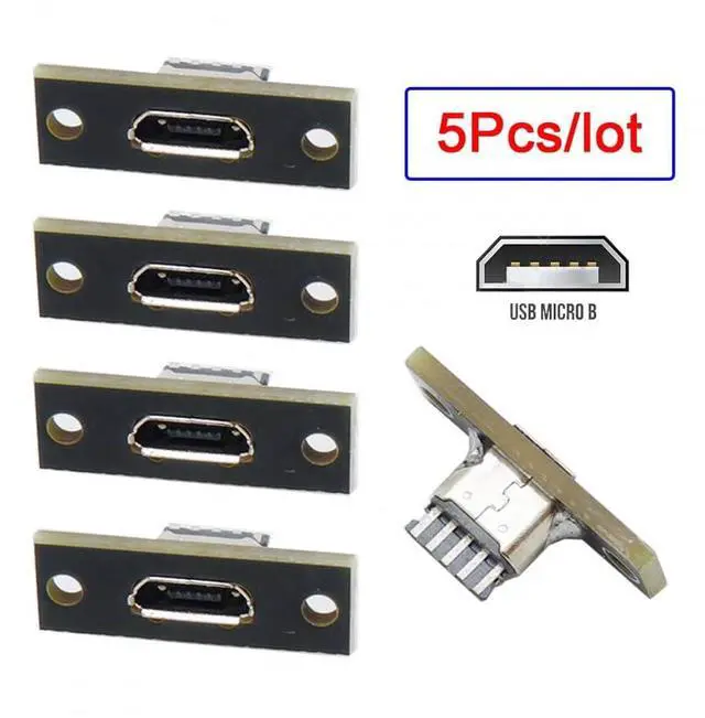 Alt view image 3 of 6 - 5pcs/Set DIY OEM Micro-USB 5Pin Female Type-B Socket Connector Panel Mount Type with PC Board USB 2.0 Pinout