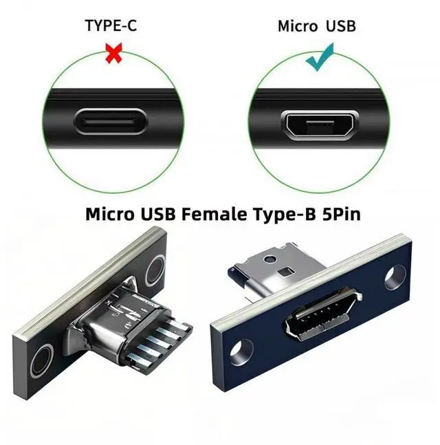 Alt view image 5 of 6 - 5pcs/Set DIY OEM Micro-USB 5Pin Female Type-B Socket Connector Panel Mount Type with PC Board USB 2.0 Pinout