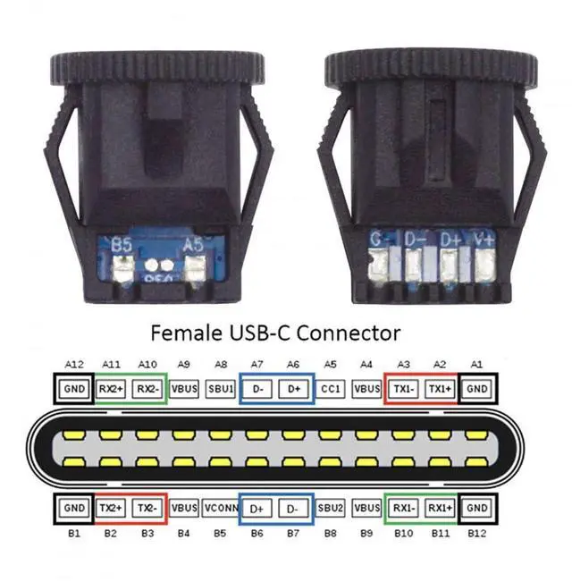 Alt view image 2 of 7 - 5pcs/Set DIY OEM Type C Female Socket Connector to 6Pin PCBA Pinout Round Latch Mount Type DC 5V/20V PD Power IP67