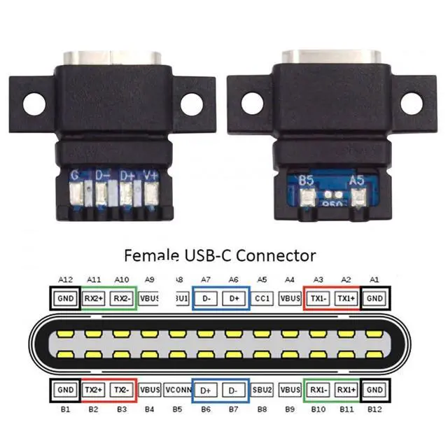 Alt view image 2 of 7 - 5pcs/Set DIY OEM Type C Female Socket Connector to 6Pin PCBA Pinout Flat Scew Mount Type DC 5V/20V PD Power