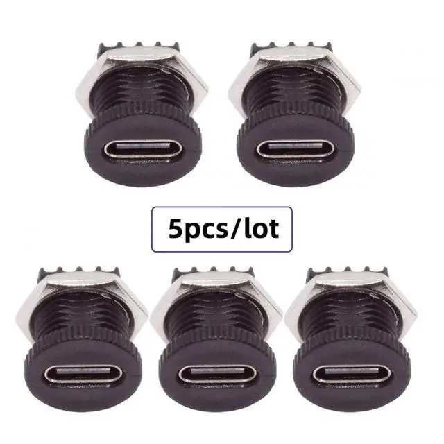 Alt view image 4 of 7 - 5pcs/Set DIY OEM Type C Female Socket Connector to 6Pin PCBA Pinout Scew Nut Mount Type DC 5V/20V PD Power