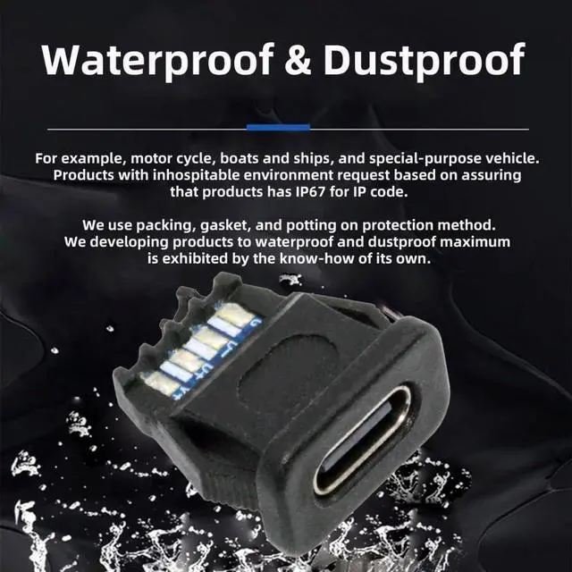 Alt view image 5 of 7 - 5pcs/Set DIY OEM Type C Female Socket Connector to 6Pin PCBA Pinout Rectangle Latch Mount Type DC 5V/20V PD Power IP67
