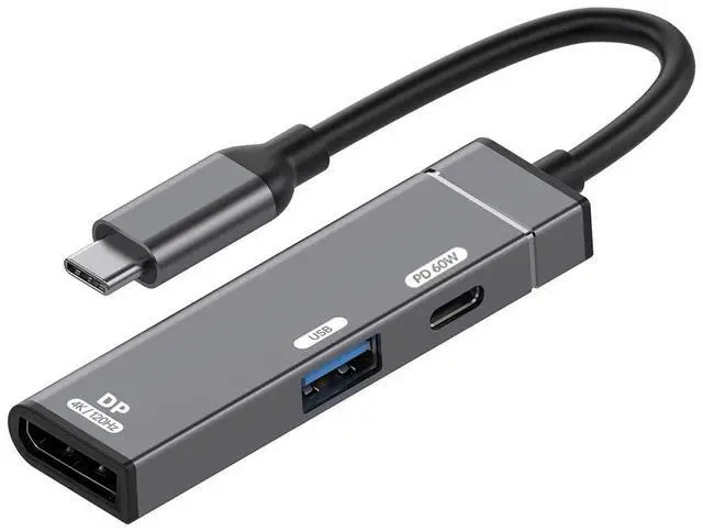 Main image of Type-C to Displayport 4K@120hz & USB 3.0 OTG & Charger USB-C to Standard DP Converter Monitor Multiport Adapter with Female PD 60W Power Port