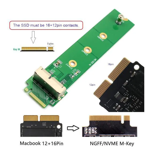 Alt view image 5 of 7 - PCI Express PCI-E 4X M.2 NGFF M-Key to 12Pin+16Pin Contacts SSD Convert Card for 2013 2014 2015 2016 2017 Mac A1493 A1502 A1465 A1466
