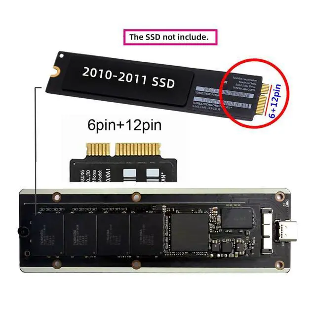 Alt view image 2 of 7 - Adapter USB3.0 Type-C 5Gbps to 12+6Pin Mobile Box USB-C Enclosure for MAC Air Pro 2010 2011 SSD Portable Case