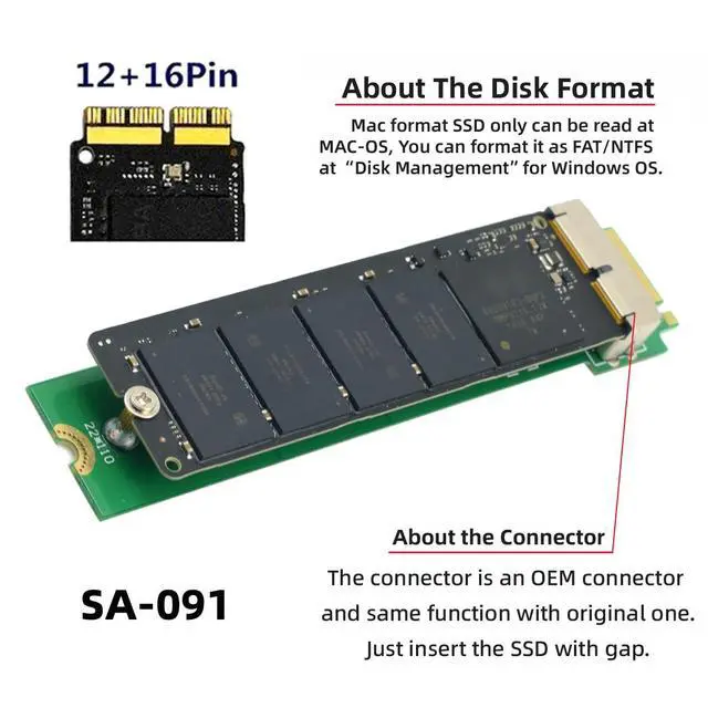 Alt view image 7 of 7 - PCI Express PCI-E 4X M.2 NGFF M-Key to 12Pin+16Pin Contacts SSD Convert Card for 2013 2014 2015 2016 2017 Mac A1493 A1502 A1465 A1466