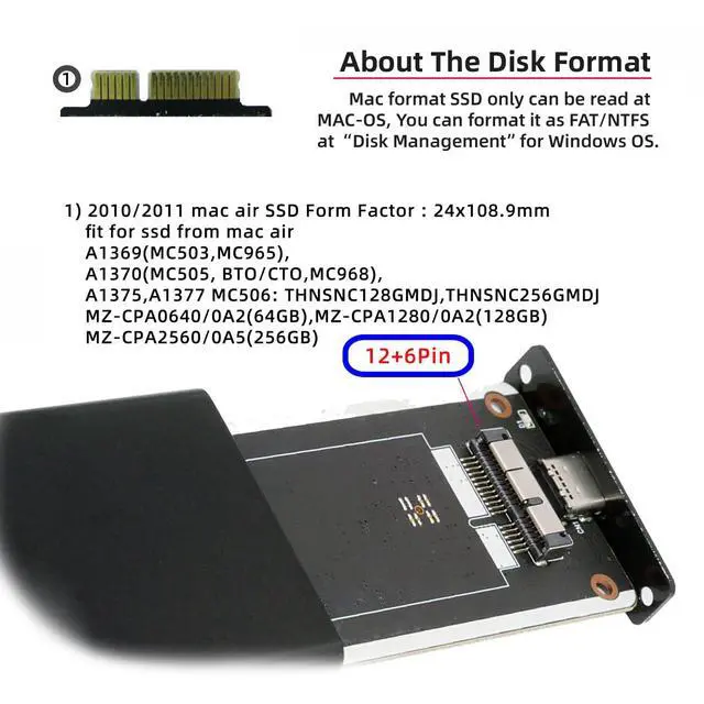 Alt view image 5 of 7 - Adapter USB3.0 Type-C 5Gbps to 12+6Pin Mobile Box USB-C Enclosure for MAC Air Pro 2010 2011 SSD Portable Case