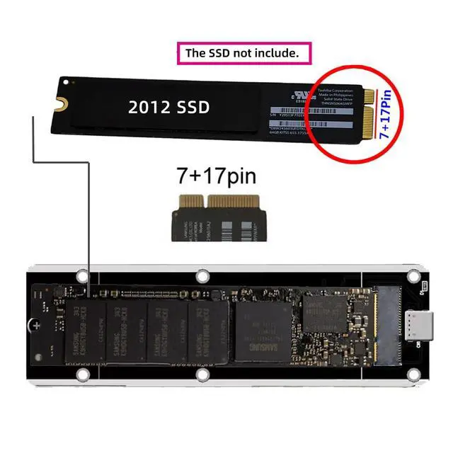 Alt view image 2 of 7 - Adapter USB3.0 Type-C 5Gbps to 17+7Pin Mobile Box USB-C Enclosure for MAC Air Pro Retina 2012 SSD Portable Case