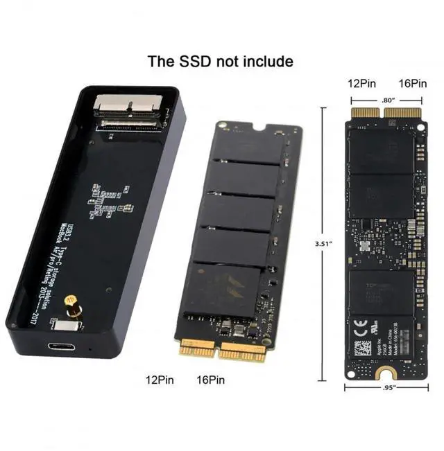 Alt view image 2 of 7 - Adapter 20Gbps USB3.2 Type-C USB-C to 16+12Pin Mobile Box HDD Enclosure for MAC Air Pro 2013 2014 2015 2016 2017 SSD Portable Case
