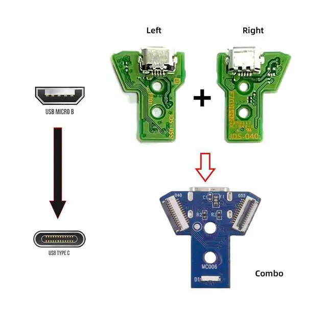 Alt view image 2 of 7 - DIY Solder Type-C Female Socket Replace Micro-USB 5Pin for PS4 DualShock JDS-040 JDS-055 Repair Part Board Connector Module