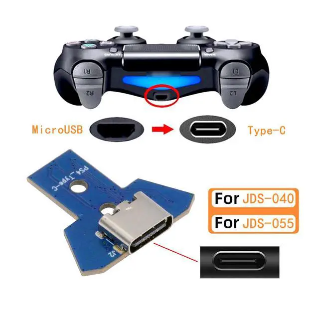 Alt view image 3 of 7 - DIY Solder Type-C Female Socket Replace Micro-USB 5Pin for PS4 DualShock JDS-040 JDS-055 Repair Part Board Connector Module