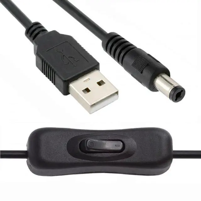 Main image of Cable DC 5.5x2.1mm Plug to USB Type-A Cable with On Off Power Switch Button for DC 5V Desk Lamp Fan Camera