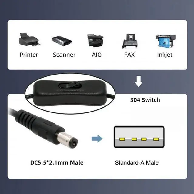 Alt view image 6 of 7 - Cable DC 5.5x2.1mm Plug to USB Type-A Cable with On Off Power Switch Button for DC 5V Desk Lamp Fan Camera