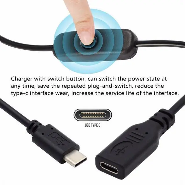 Alt view image 3 of 7 - Cable USB-C with On Off Power Switch Button USB Type C Male to Female for Laptop Keyboard Raspberry Pi 4B