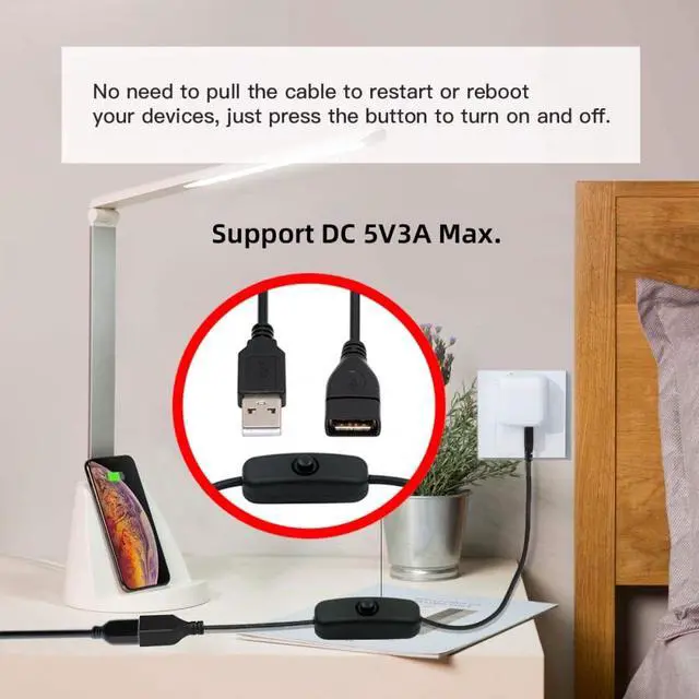 Alt view image 3 of 7 - Cable USB2.0 Cable with On Off Power Switch Button USB Type-A Male to Female for DC 5V Desk Lamp Fan Camera