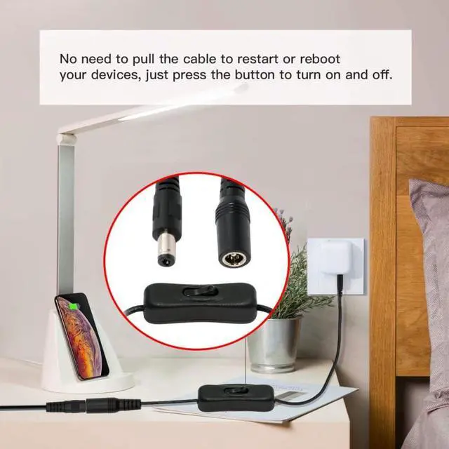 Alt view image 3 of 7 - Cable DC Cable with On Off Power Switch Button DC 5.5x2.1mm Male to Female for DC 5V Desk Lamp Fan Camera