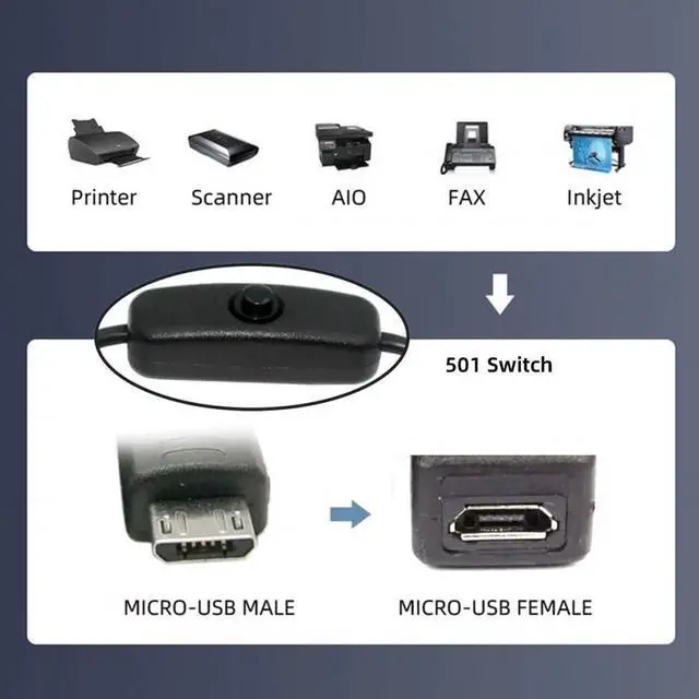 Alt view image 7 of 7 - Cable Micro USB2.0 Cable with On Off Power Switch Button Micro 5Pin Male to Female for DC 5V Desk Lamp Fan Camera
