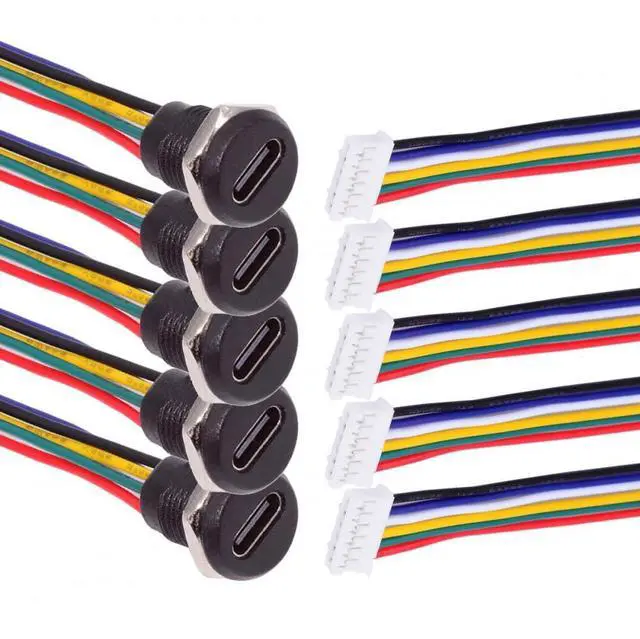 Main image of Connector 5pcs/Set DIY OEM Type C Female Socket to 6Pin Header Cable Pitch=2.0mm Panel Mount DC 5V/20V PD Power