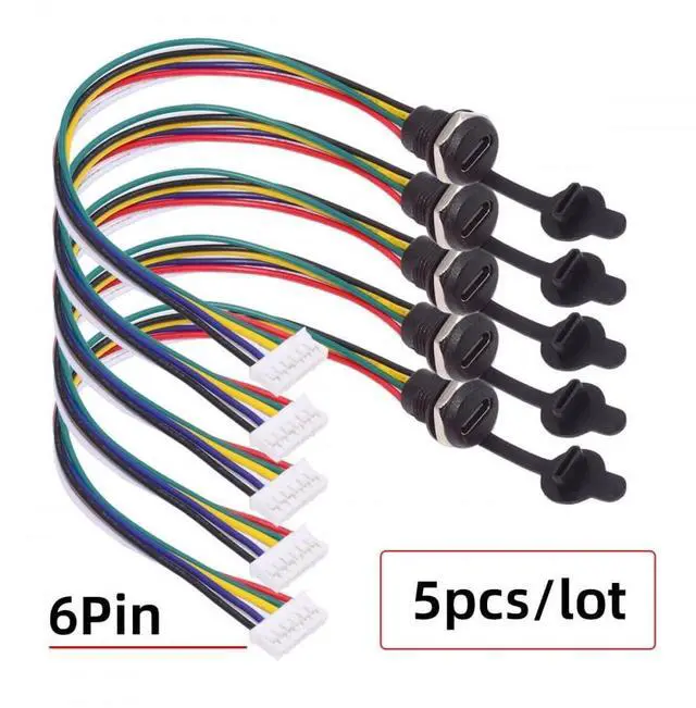 Alt view image 2 of 7 - Connector 5pcs/Set DIY OEM Type C Female Socket to 6Pin Header Cable Pitch=2.0mm Panel Mount DC 5V/20V PD Power