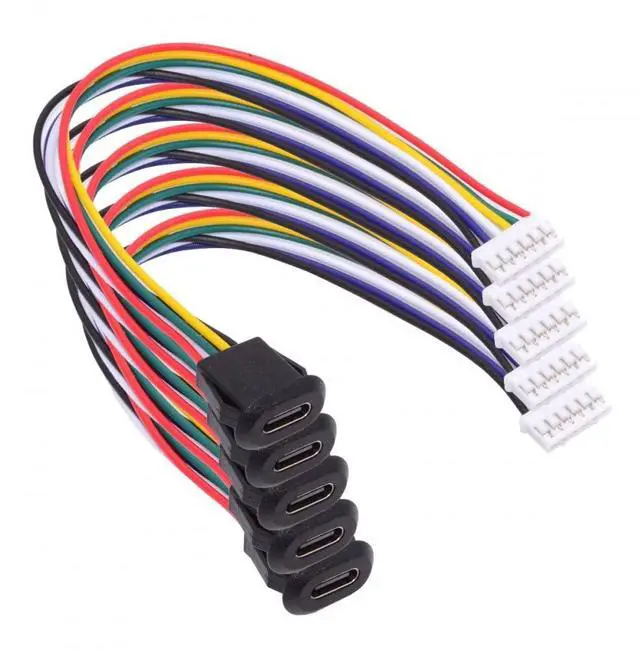 Main image of 5pcs/Set DIY OEM Type C Female Socket to 6Pin Header Cable Pitch=2.0mm Latch Mount Type DC 5V/20V PD Power
