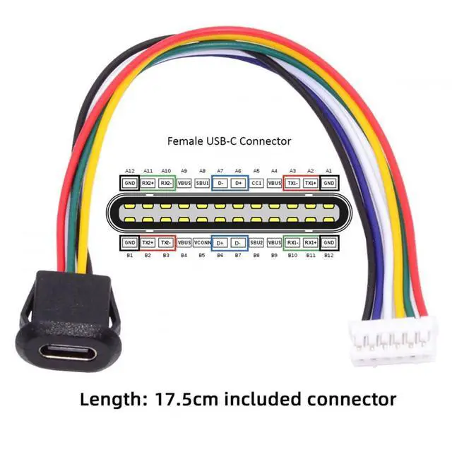 Alt view image 3 of 6 - 5pcs/Set DIY OEM Type C Female Socket to 6Pin Header Cable Pitch=2.0mm Latch Mount Type DC 5V/20V PD Power
