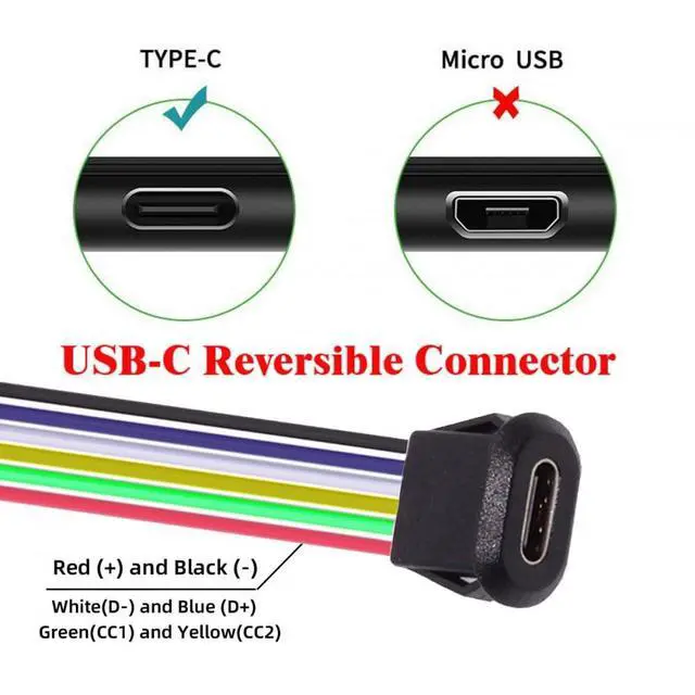 Alt view image 4 of 6 - 5pcs/Set DIY OEM Type C Female Socket to 6Pin Header Cable Pitch=2.0mm Latch Mount Type DC 5V/20V PD Power