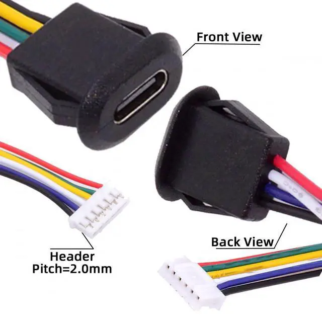 Alt view image 6 of 6 - 5pcs/Set DIY OEM Type C Female Socket to 6Pin Header Cable Pitch=2.0mm Latch Mount Type DC 5V/20V PD Power